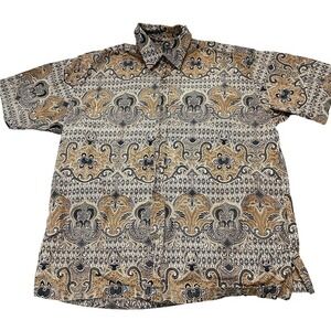 Fresh Groove Mens Shirt size L Brown Short Sleeve Button‎ Up Paisley 100% Cotton